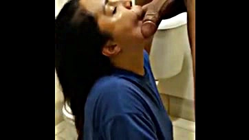 Hubby's sloppy blowjob shocks public bathroom patrons