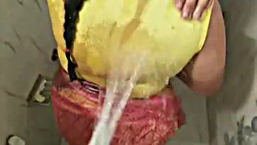 Curvy woman's pee on cock during soapy massage