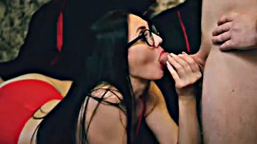 Deeply throat-fucked queen with glasses, no holds barred