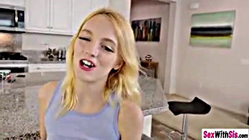 Kate Bloom sucks stepbrother's cock while cleaning