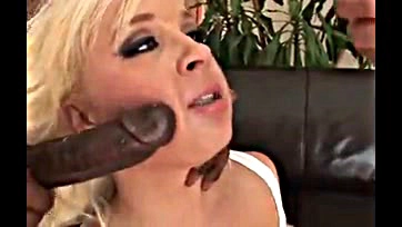 White stud bangs blonde Jocelyn Jayden on couch