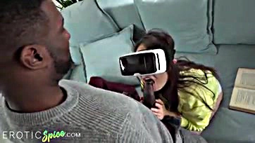 Asian girl plays VR game, gets oral and fucked