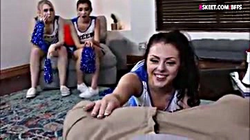 Teen cheerleaders get naughty with coach in private tryout