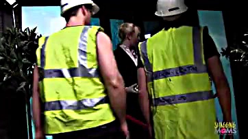 Construction workers engage in group sex with sluts