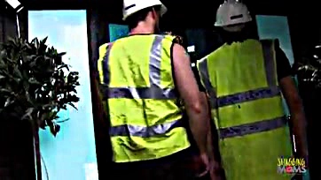 Construction workers engage in group sex with sluts