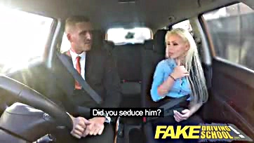 Blonde's massive tits secure her driving school job easily