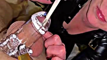 Man's chastity belt makes him hard for dick