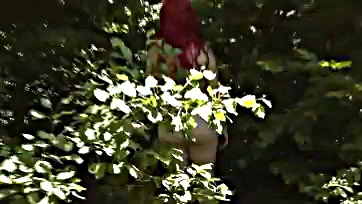 Naked milf freaks out at randy stranger in woods