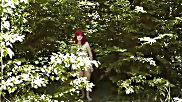 Naked milf freaks out at randy stranger in woods