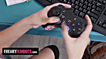 Jazmin's pussy gets drilled while playing games