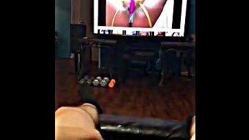 Man jacks off watching cherry's explicit video, cums hard