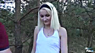 Teen blonde has hardcore sex with stepdad in woods