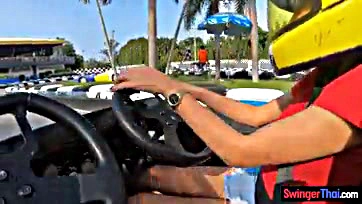 Teen Asian girl gets banged after racing karts