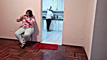 Fuckin' sister gets busy while hubby's in the kitchen