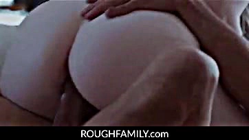 Stepdad feeds stepdaughter's pussy, gets caught by mom