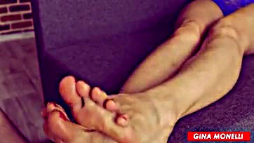 Femdom foot worship with cum on sexy feet