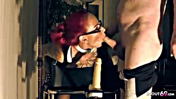 Redhead mistress brutally fucked by multiple types during session