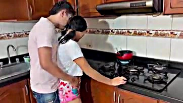 Sister's first time in kitchen gets intense oral sex