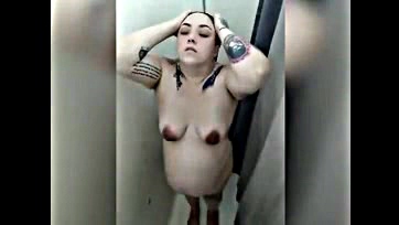 Pregnant woman masturbates solo in shower, gets caught on cam