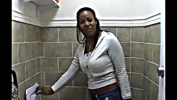 Woman pees in bathroom, sans underwear