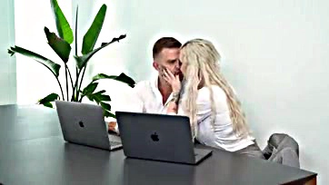 Blonde seductress fills boss's holes with cock