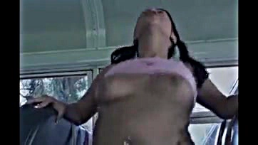 Teen girl gets public bus sex session with horny dude