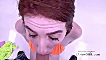 Red-haired girl gets oral sex at audition