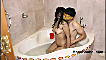 Indian auntie gets doggy-fucked by brother-in-law in bathroom