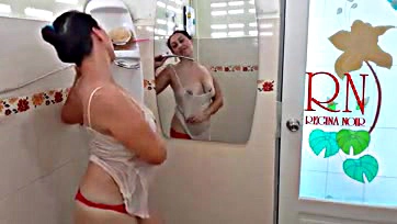 Naked chick gets down and dirty in the shower