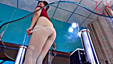 Office nymph gets caught wearing nothing but see-through hose