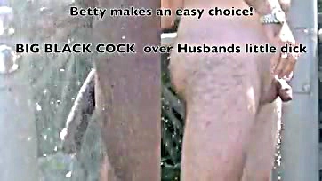 Betty teases hubby's small dick on nude beach