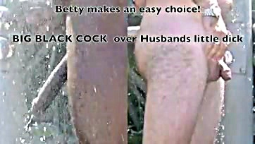 Betty teases hubby's small dick on nude beach