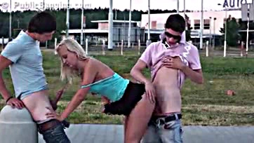 Young blonde gets pounded by multiple dudes publicly