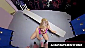 Julia Ann sucks cock at gym, gets milked