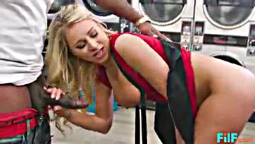 Katie Morgan gets multiple loads at laundromat