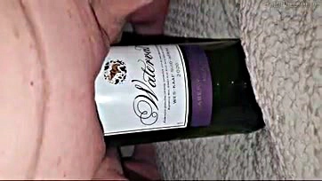 Wife gets drunk, wanks with wine, gives sloppy blow