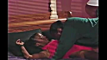 Black cock pounds ebony chick's ass in bedroom