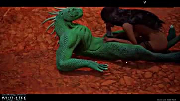 A girl gets double-fucked by a reptile