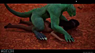 A girl gets double-fucked by a reptile