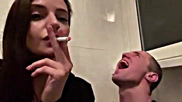 Sofi's smoking mistress spits and dominates amateur human ashtray