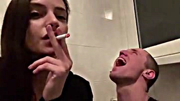 Sofi's smoking mistress spits and dominates amateur human ashtray