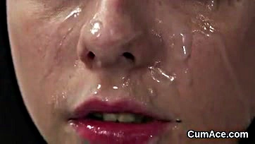 Idol's face covered in semen while eating cum