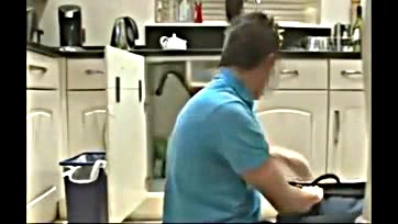 Neighbor's 19-year-old temptress gets horny in the kitchen sink