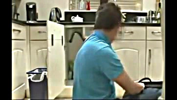 Neighbor's 19-year-old temptress gets horny in the kitchen sink