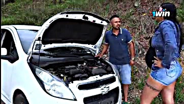 I repair her broken-down car for a blowout