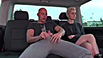 Blonde gets naked in a van for sex