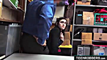 Creepy guard molests timid teen thief in office