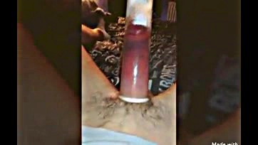 Teen uses cock pump, gets massive hard-on