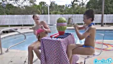 Teens with big breasts and butts blow up watermelon