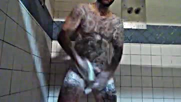 Dude gets off in the shower, strokes his cock